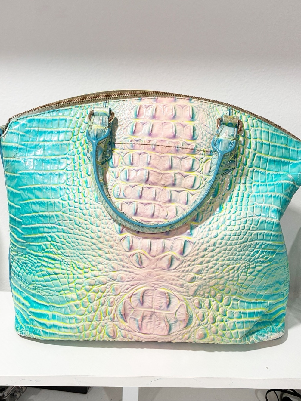 BRAHMIN Duxbury Satchel Cotton Candy Teal & Pink Croc Embossed Leather - Picture 5 of 5